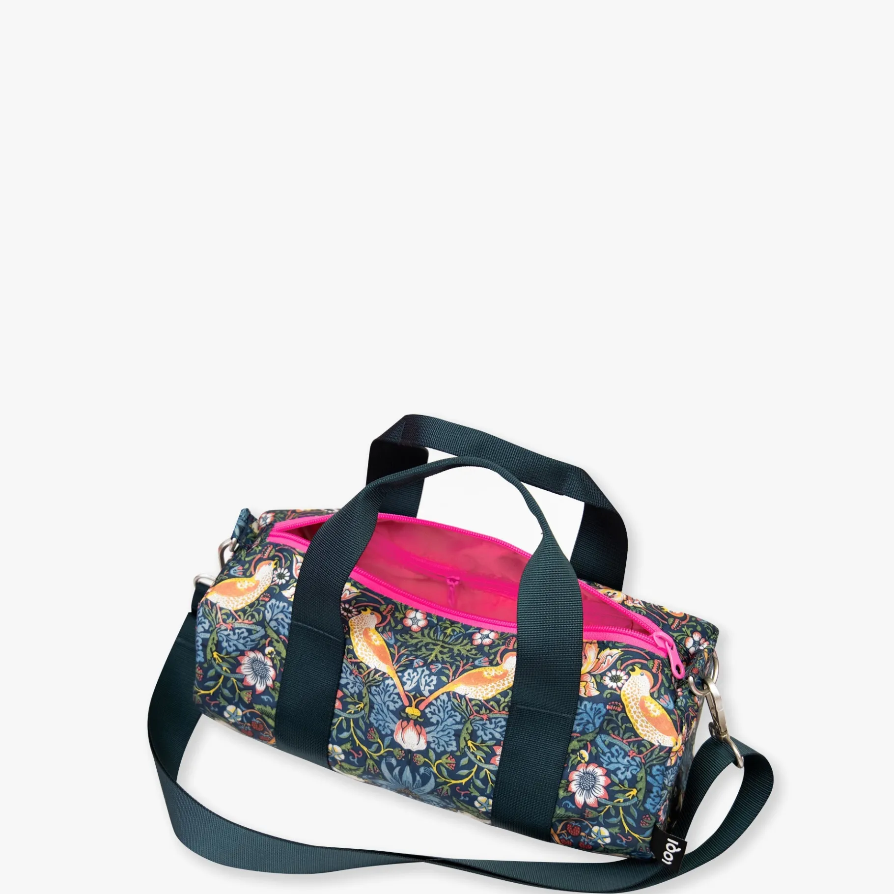 LOQI WILLIAM MORRIS – Strawberry Thief – mittelgroßer Weekender aus recyceltem Material in Neonfarben New
